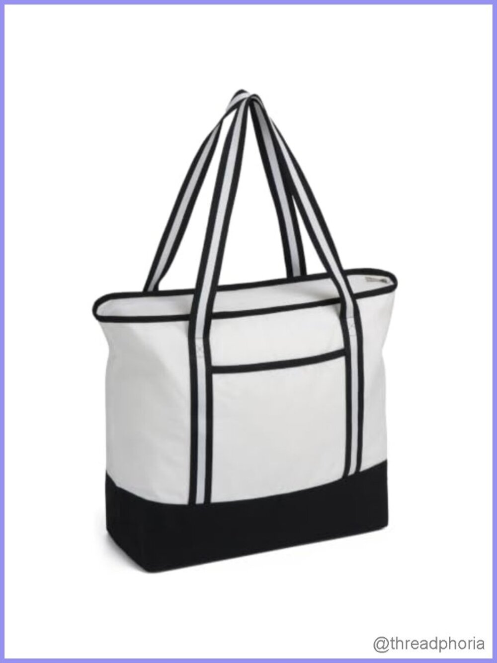 Large Canvas Tote Bag Zipper Top Removable Bottom Support Reusable Grocery Bag